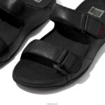 Men GOGH MOC Adjustable Leather Slides Fitflop 882F117 Black - Image 4