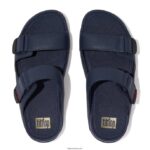 Men GOGH MOC Adjustable Leather Slides Fitflop 882F118 Midnight Navy - Image 3