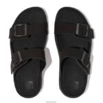 Men GOGH MOC Buckle Nubuck Slides Fitflop 882F112 Black - Image 3