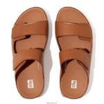 Men SAMEL Adjustable Leather Slides Fitflop 882F122 Light Tan - Image 3