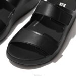 Men SAMEL Adjustable Leather Slides Fitflop 882F123 All Black - Image 3