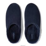 Men SHOVE Shearling-Lined Suede Slippers Fitflop 882F361 Midnight Navy - Image 4