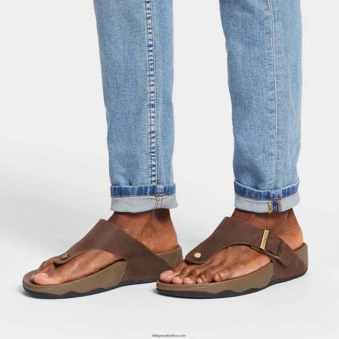 Men TRAKK II Buckle Nubuck Toe-Posts Fitflop 882F110 Brown Mix - Image 2