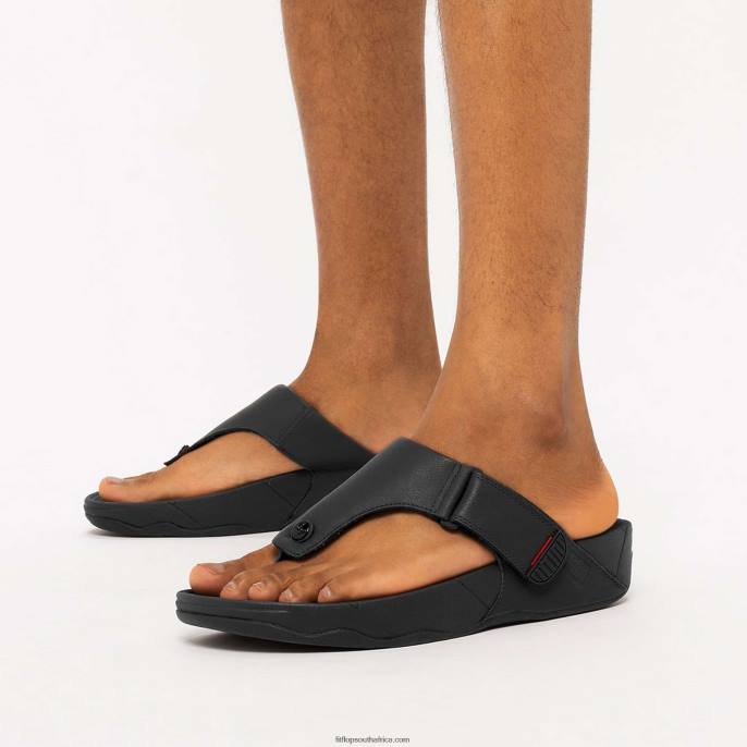 Men TRAKK II Leather Toe-Post Sandals Fitflop 882F120 All Black - Image 2