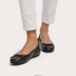 Women ALLEGRO Bow Leather Ballet Pumps Fitflop 882F290 All Black - Image 2