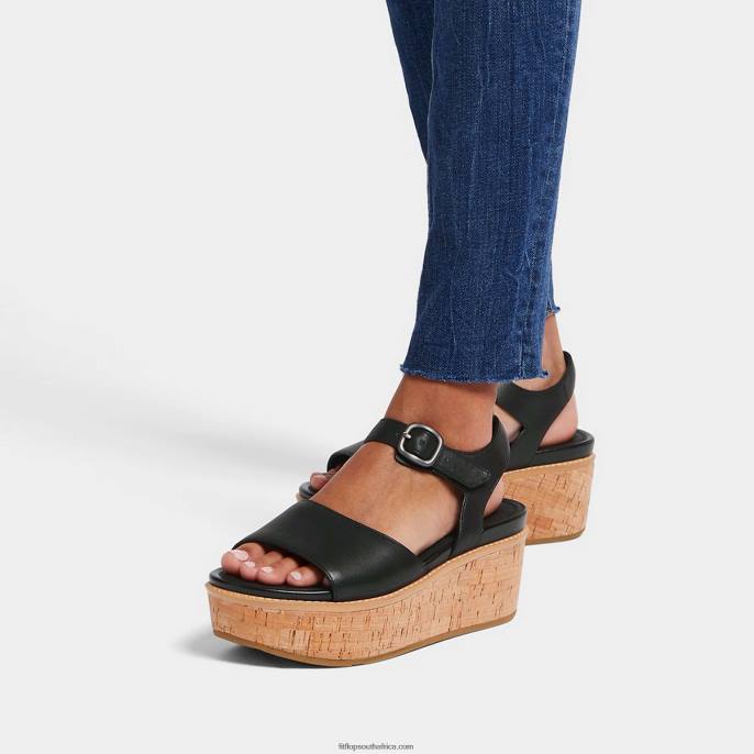 Women ELOISE Cork-Wrap Leather Wedge Sandals Fitflop 882F64 Black - Image 2