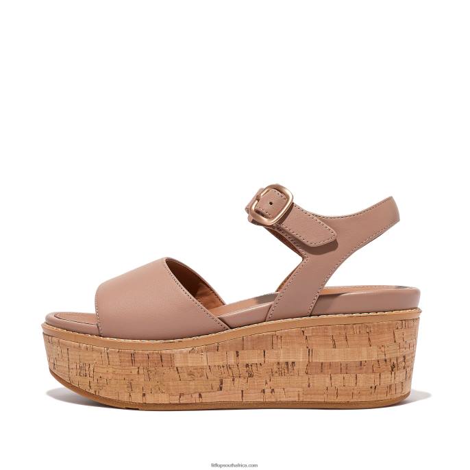 Women ELOISE Cork-Wrap Leather Wedge Sandals Fitflop 882F65 Beige - Image 1
