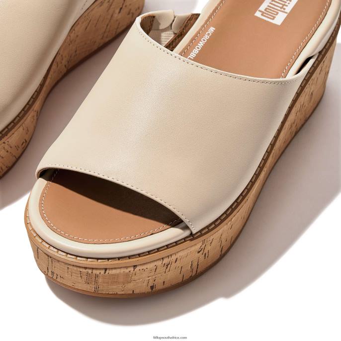Women ELOISE Cork-Wrap Leather Wedge Slides Fitflop 882F152 Stone Beige - Image 4