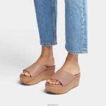 Women ELOISE Cork-Wrap Leather Wedge Slides Fitflop 882F154 Beige - Image 2