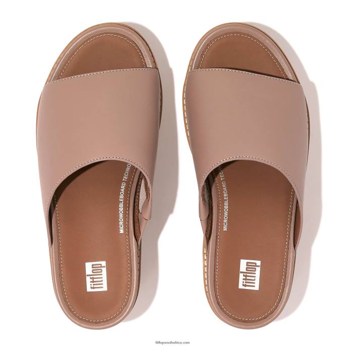 Women ELOISE Cork-Wrap Leather Wedge Slides Fitflop 882F154 Beige - Image 5