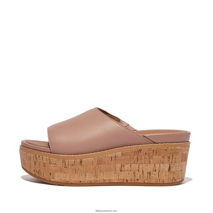 Women ELOISE Cork-Wrap Leather Wedge Slides Fitflop 882F154 Beige - Image 1