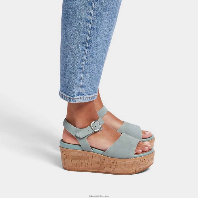 Women ELOISE Cork-Wrap Suede Wedge Sandals Fitflop 882F61 Cool Blue - Image 2