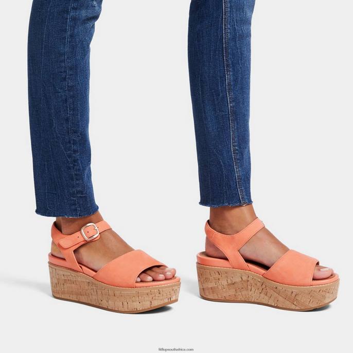 Women ELOISE Cork-Wrap Suede Wedge Sandals Fitflop 882F62 Sunshine Coral - Image 2