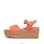 Women ELOISE Cork-Wrap Suede Wedge Sandals Fitflop 882F62 Sunshine Coral