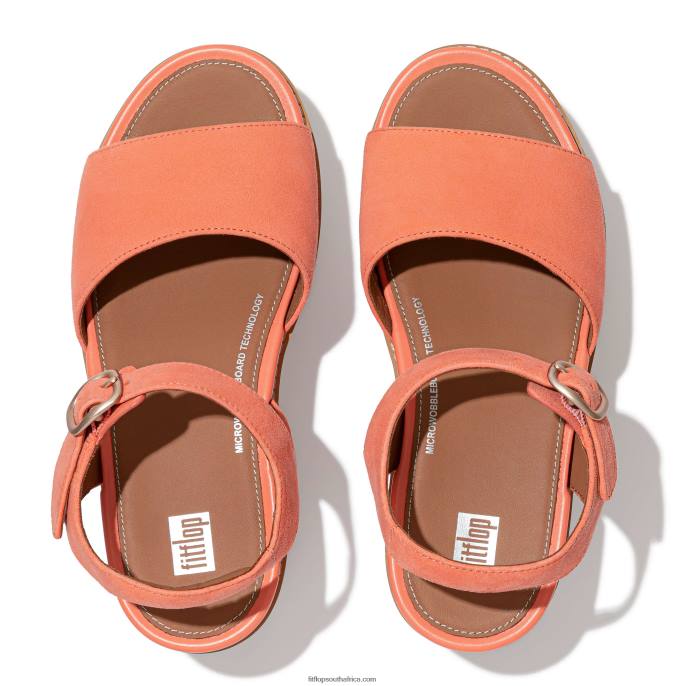 Women ELOISE Cork-Wrap Suede Wedge Sandals Fitflop 882F62 Sunshine Coral - Image 3