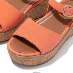 Women ELOISE Cork-Wrap Suede Wedge Sandals Fitflop 882F62 Sunshine Coral - Image 4