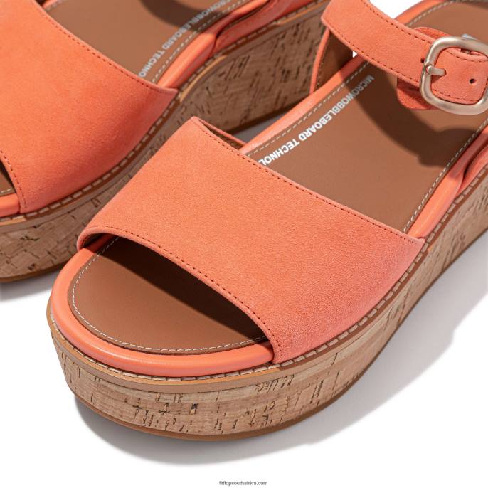 Women ELOISE Cork-Wrap Suede Wedge Sandals Fitflop 882F62 Sunshine Coral - Image 4