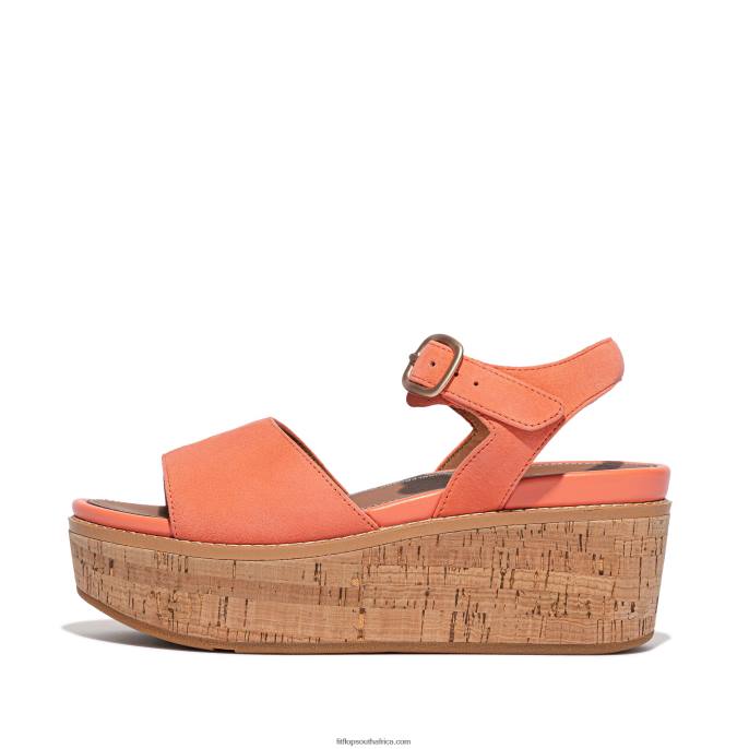Women ELOISE Cork-Wrap Suede Wedge Sandals Fitflop 882F62 Sunshine Coral - Image 1