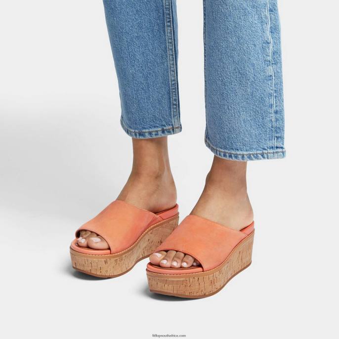 Women ELOISE Cork-Wrap Suede Wedge Slides Fitflop 882F155 Sunshine Coral - Image 2