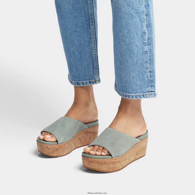 Women ELOISE Cork-Wrap Suede Wedge Slides Fitflop 882F156 Cool Blue - Image 2