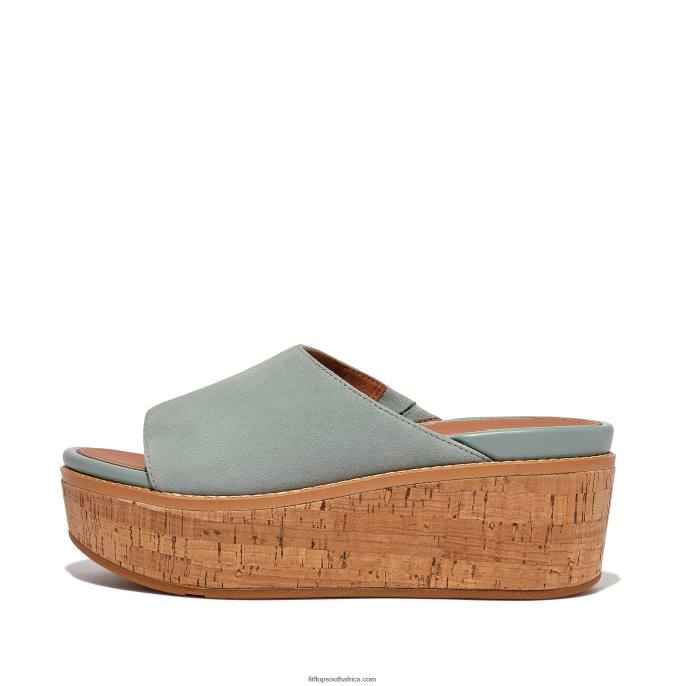 Women ELOISE Cork-Wrap Suede Wedge Slides Fitflop 882F156 Cool Blue - Image 1