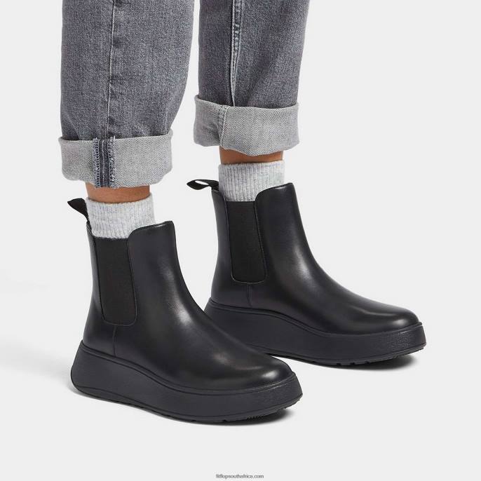 Women F-MODE Leather Flatform Chelsea Boots Fitflop 882F300 All Black - Image 2