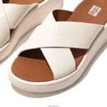 Women F-MODE Leather Flatform Cross Slides Fitflop 882F172 Cream - Image 3