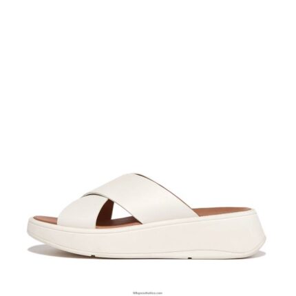 Women F-MODE Leather Flatform Cross Slides Fitflop 882F172 Cream