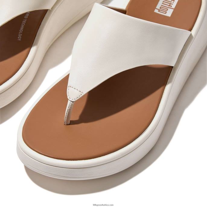 Women F-MODE Leather Flatform Toe-Post Sandals Fitflop 882F137 Cream - Image 4