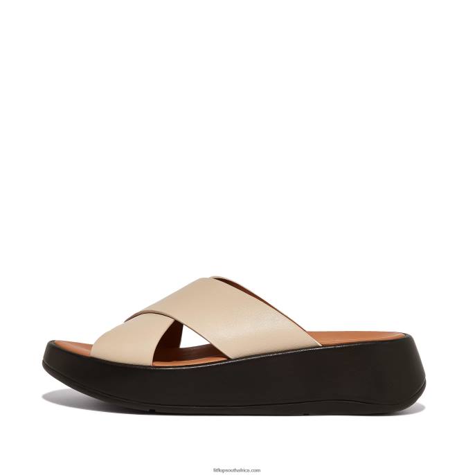 Women F-MODE Luxe Leather Flatform Cross Slides Fitflop 882F160 Beige/Black - Image 1