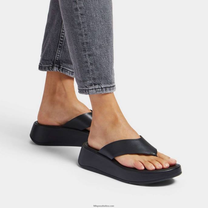 Women F-MODE Luxe Leather Flatform Toe-Post Sandals Fitflop 882F125 All Black - Image 2