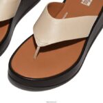 Women F-MODE Luxe Leather Flatform Toe-Post Sandals Fitflop 882F127 Beige/Black - Image 3