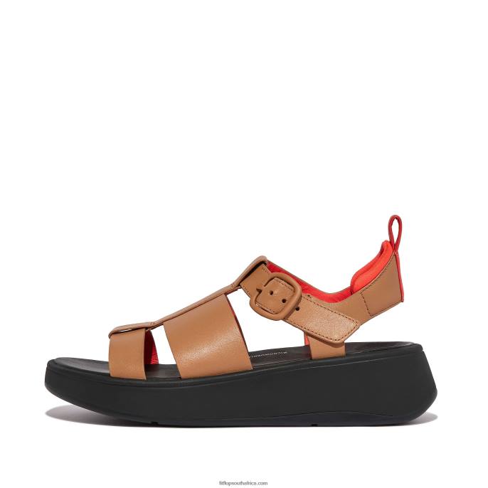 Women F-MODE Neon-Pop Leather Flatform Fisherman Sandals Fitflop 882F48 Latte Tan/Orange - Image 1