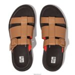 Women F-MODE Neon-Pop Leather Flatform Fisherman Slides Fitflop 882F164 Latte Tan/Orange - Image 4