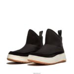 Women F-MODE Nubuck-Mix Flatform Bootie Trainers Fitflop 882F295 Black - Image 4