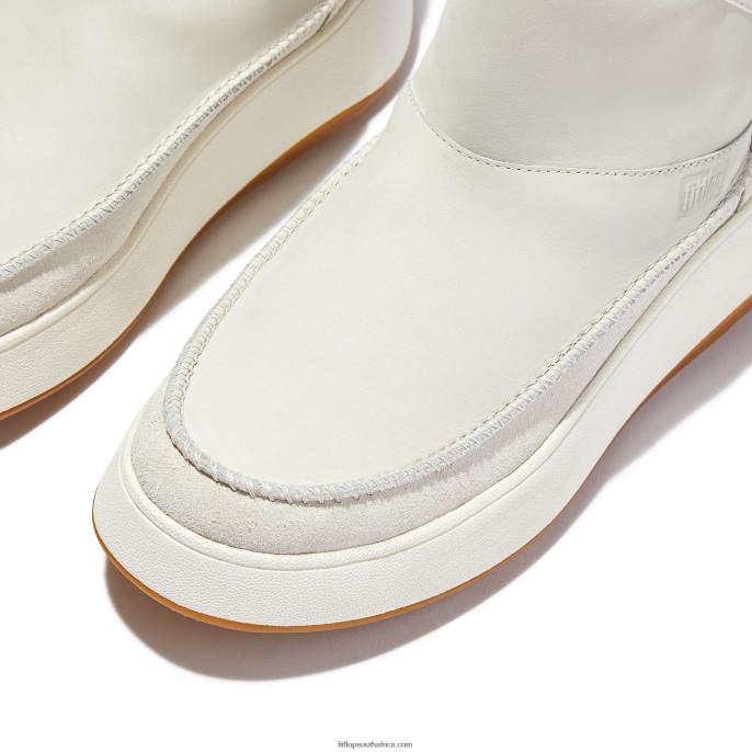 Women F-MODE Nubuck-Mix Flatform Bootie Trainers Fitflop 882F296 Cream - Image 3