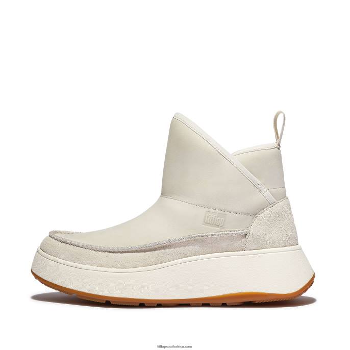 Women F-MODE Nubuck-Mix Flatform Bootie Trainers Fitflop 882F296 Cream - Image 1