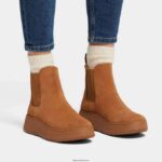 Women F-MODE Suede Flatform Chelsea Boots Fitflop 882F293 Light Tan - Image 2