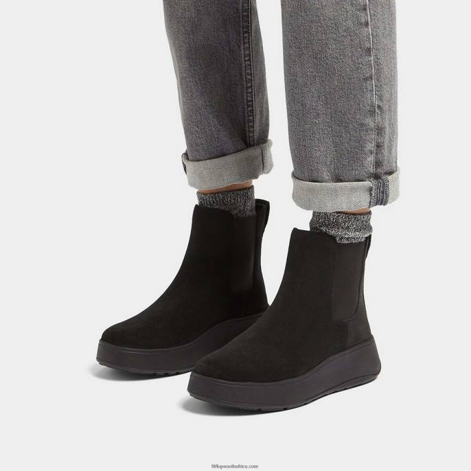 Women F-MODE Suede Flatform Chelsea Boots Fitflop 882F294 All Black - Image 2