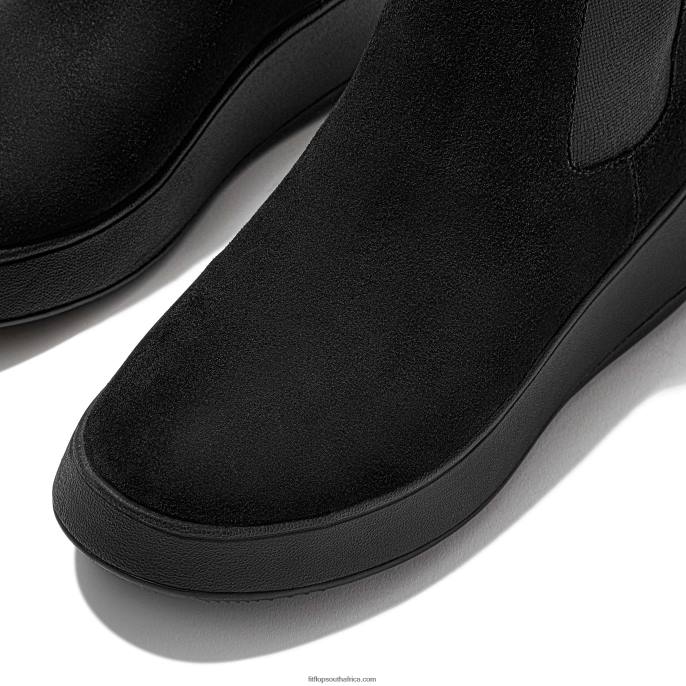 Women F-MODE Suede Flatform Chelsea Boots Fitflop 882F294 All Black - Image 3