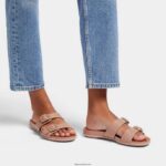 Women GRACIE Buckle Two-Bar Leather Slides Fitflop 882F80 Beige - Image 2