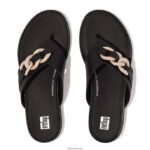 Women GRACIE Chain Leather Toe-Post Sandals Fitflop 882F133 Black - Image 4