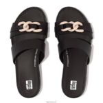 Women GRACIE Chain Leather Two-Bar Slides Fitflop 882F169 Black - Image 3