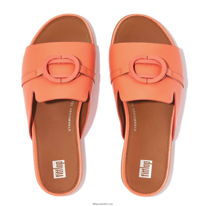 Women GRACIE Circlet Leather Slides Fitflop 882F190 Sunshine Coral - Image 3