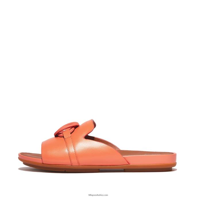Women GRACIE Circlet Leather Slides Fitflop 882F190 Sunshine Coral - Image 1