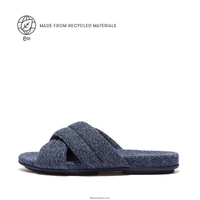 Women GRACIE E01 Merino Wool-Mix Cross Slides Fitflop 882F332 Midnight Navy - Image 1