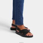 Women GRACIE Leather Crisscross Sandals Fitflop 882F70 All Black - Image 2