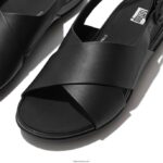 Women GRACIE Leather Crisscross Sandals Fitflop 882F70 All Black - Image 3