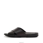 Women GRACIE Leather Cross Slides Fitflop 882F191 All Black