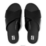 Women GRACIE Leather Cross Slides Fitflop 882F191 All Black - Image 3